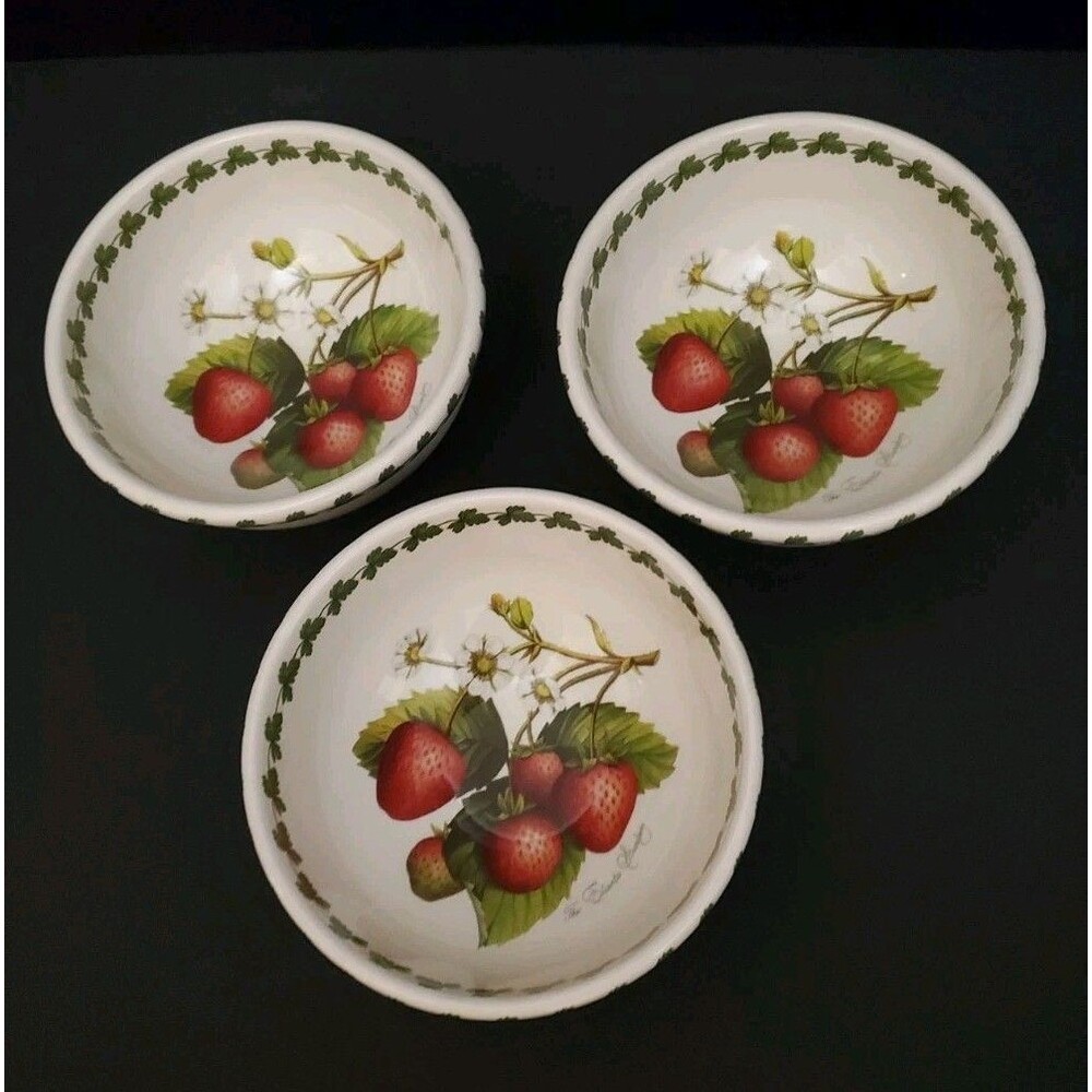 Portmeirion Strawberry Fair Fruit Bowls 5.5" Dessert Made in Britain Vtg 3pc Set